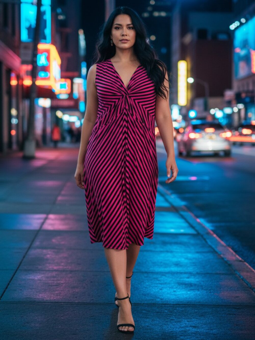 Peter Nygard Plus Size 2X Sheath Dress Black Pink Striped Career Cocktail Chic